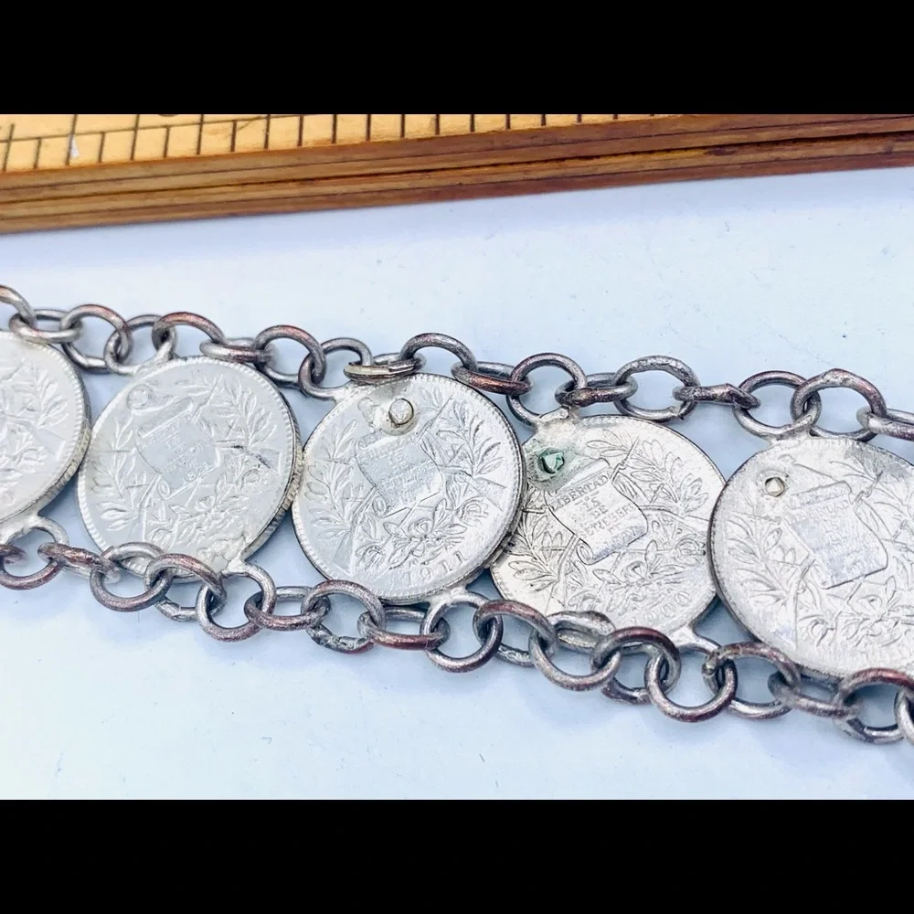 Vintage coin belt Guatemala 1900 - 1912 Real copper nickel 50 coins 37”